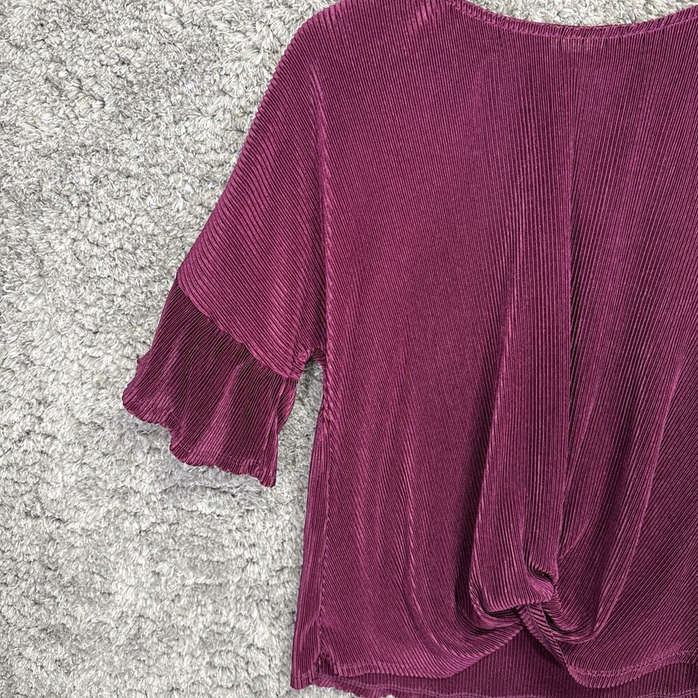 Truself Women’s Purple Burgundy Dolman Flare Sleeve Blouse Top Small Stretch - Picture 2 of 8